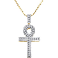 10K Yellow Gold Round Diamond Ankh Cross Charm Pendant - 1 Carat Total Diamond Weight