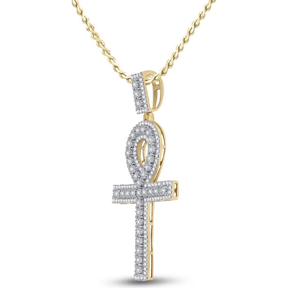 10K Yellow Gold Round Diamond Ankh Cross Charm Pendant - 1 Carat Total Diamond Weight