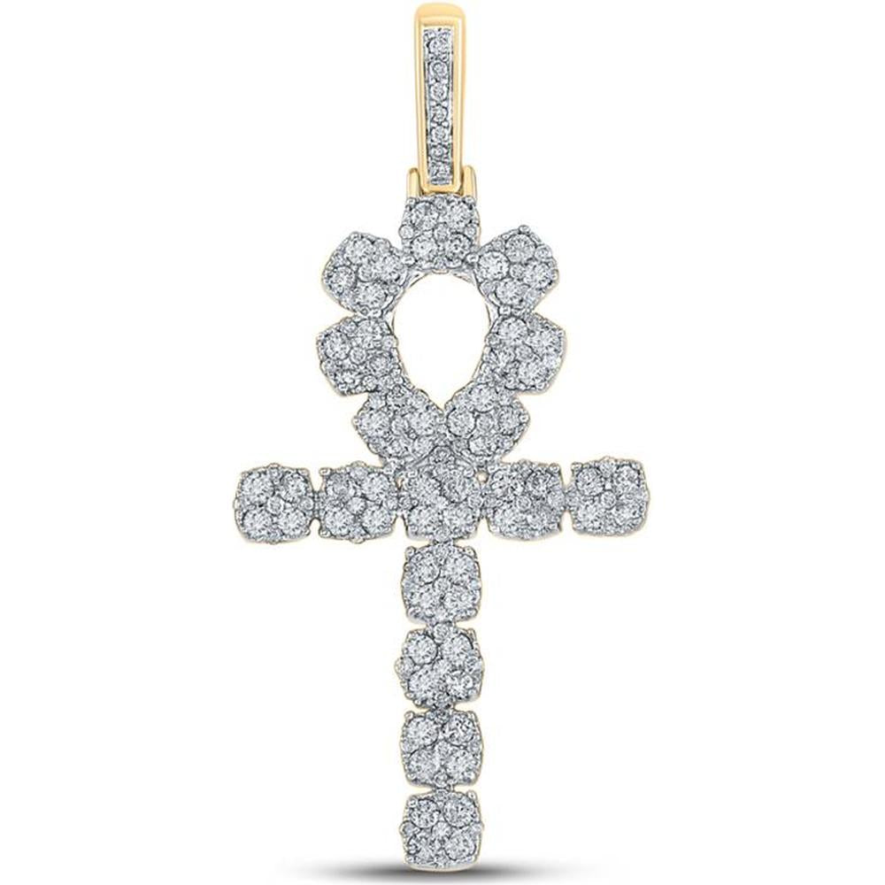 10K Yellow Gold Round Diamond Ankh Cross Pendant - 1.27 Carat Total Diamond Weight