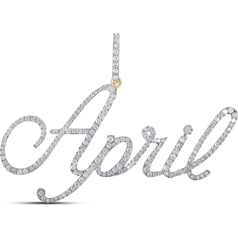 10K Yellow Gold Round Diamond "April" Name Pendant - 7/8 Carat Total Diamond Weight