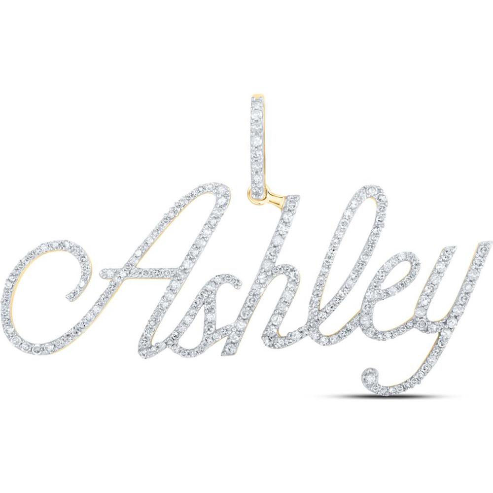 10K Yellow Gold Round Diamond Ashley Name Pendant - 1.07 Carat Total Diamond Weight