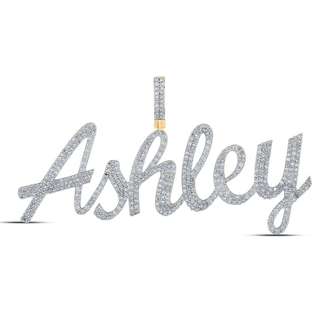 10K Yellow Gold Round Diamond "Ashley" Name Pendant - 2.6 Carat Total Diamond Weight