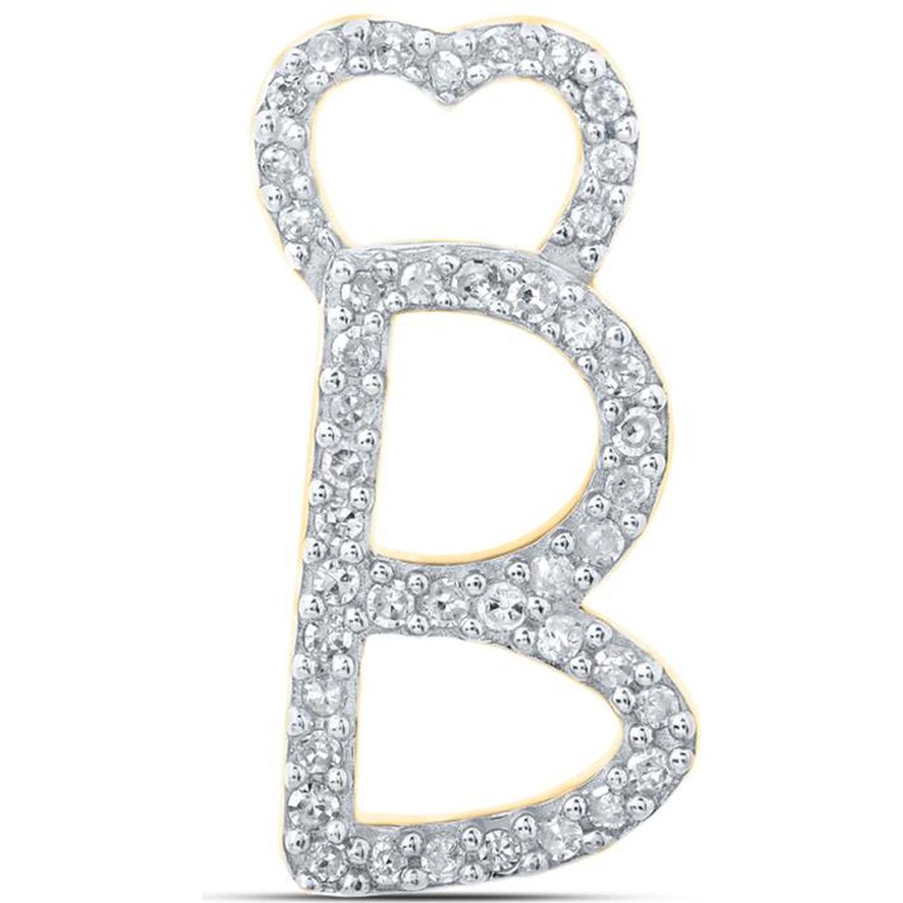 10K Yellow Gold Round Diamond "B" Heart Pendant - 1/8 Carat Total Diamond Weight