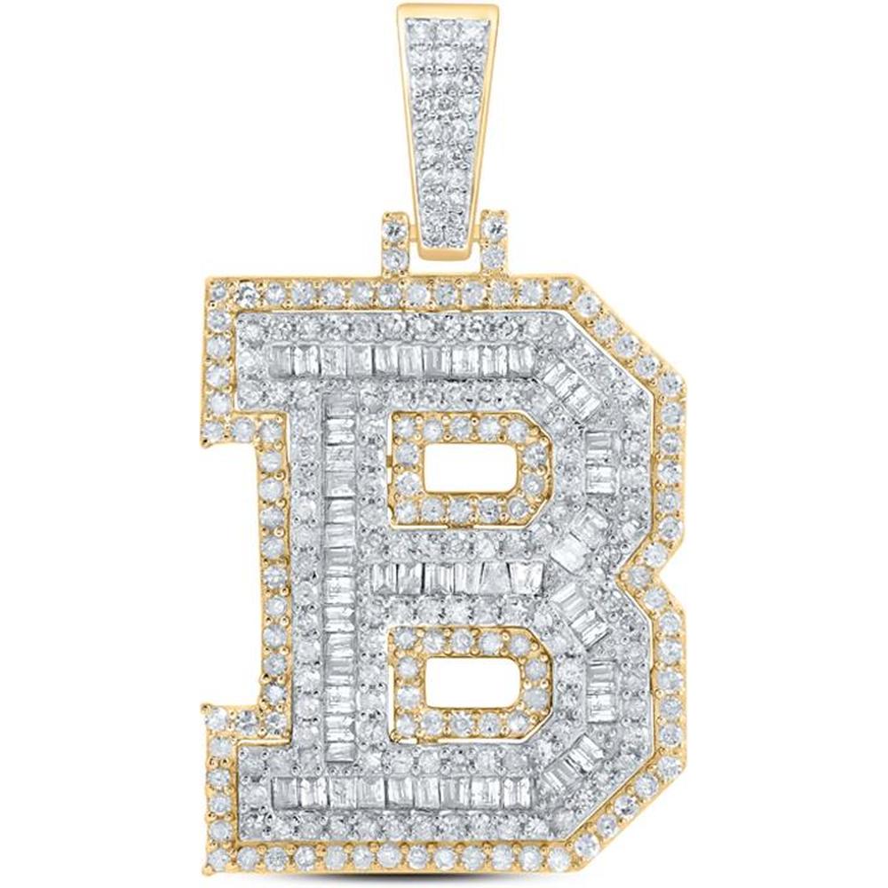 10K Yellow Gold Round Diamond B Initial Letter Charm Pendant - 1 Carat Total Diamond Weight