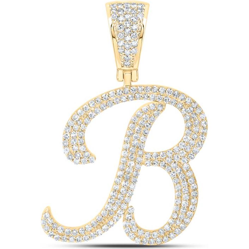 10K Yellow Gold Round Diamond 'B' Initial Letter Pendant - 1.05 Carat Total Diamond Weight