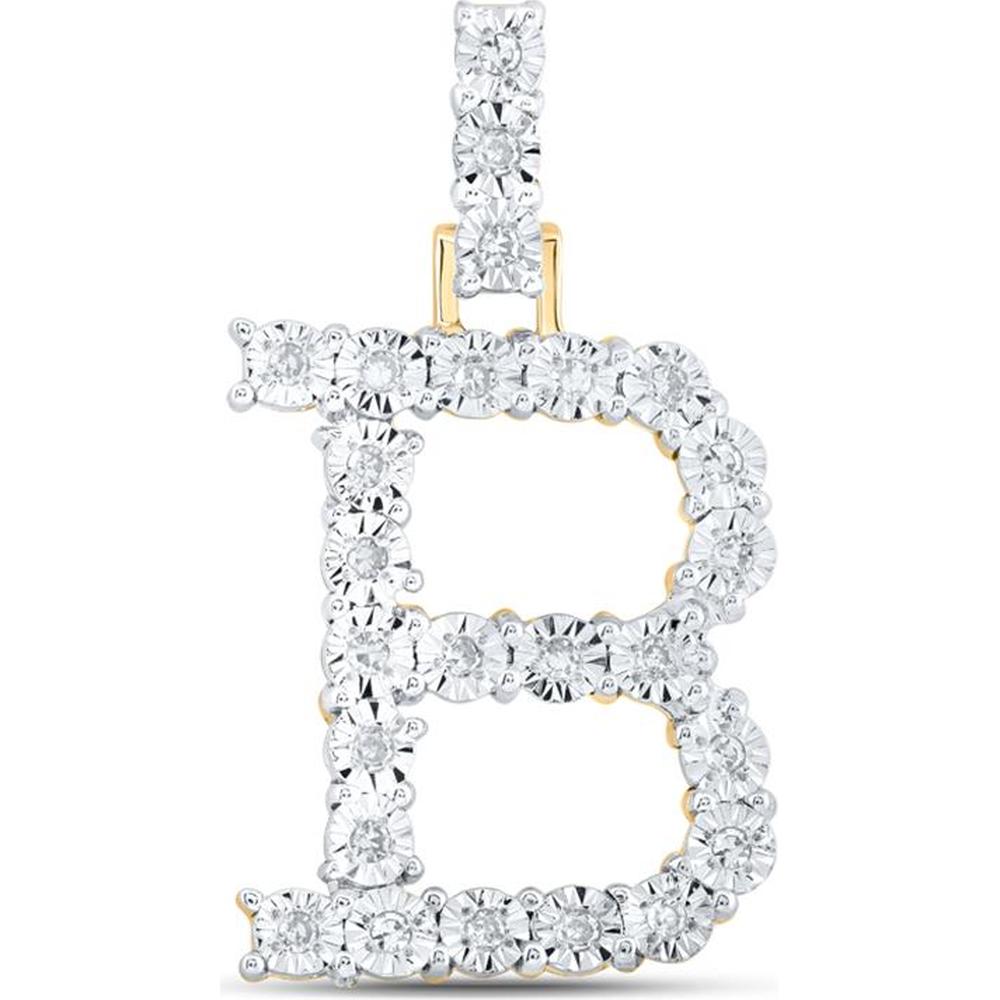 10K Yellow Gold Round Diamond "B" Initial Pendant - 0.14 Carat Total Diamond Weight
