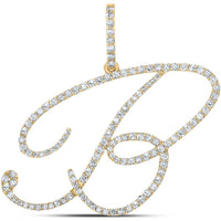 10K Yellow Gold Round Diamond "B" Initial Pendant - 0.77 Carat Total Diamond Weight
