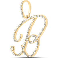 10K Yellow Gold Round Diamond "B" Initial Pendant - 0.77 Carat Total Diamond Weight