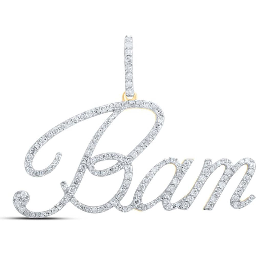 10K Yellow Gold Round Diamond Bam Name Pendant - 3/4 Carat Total Diamond Weight