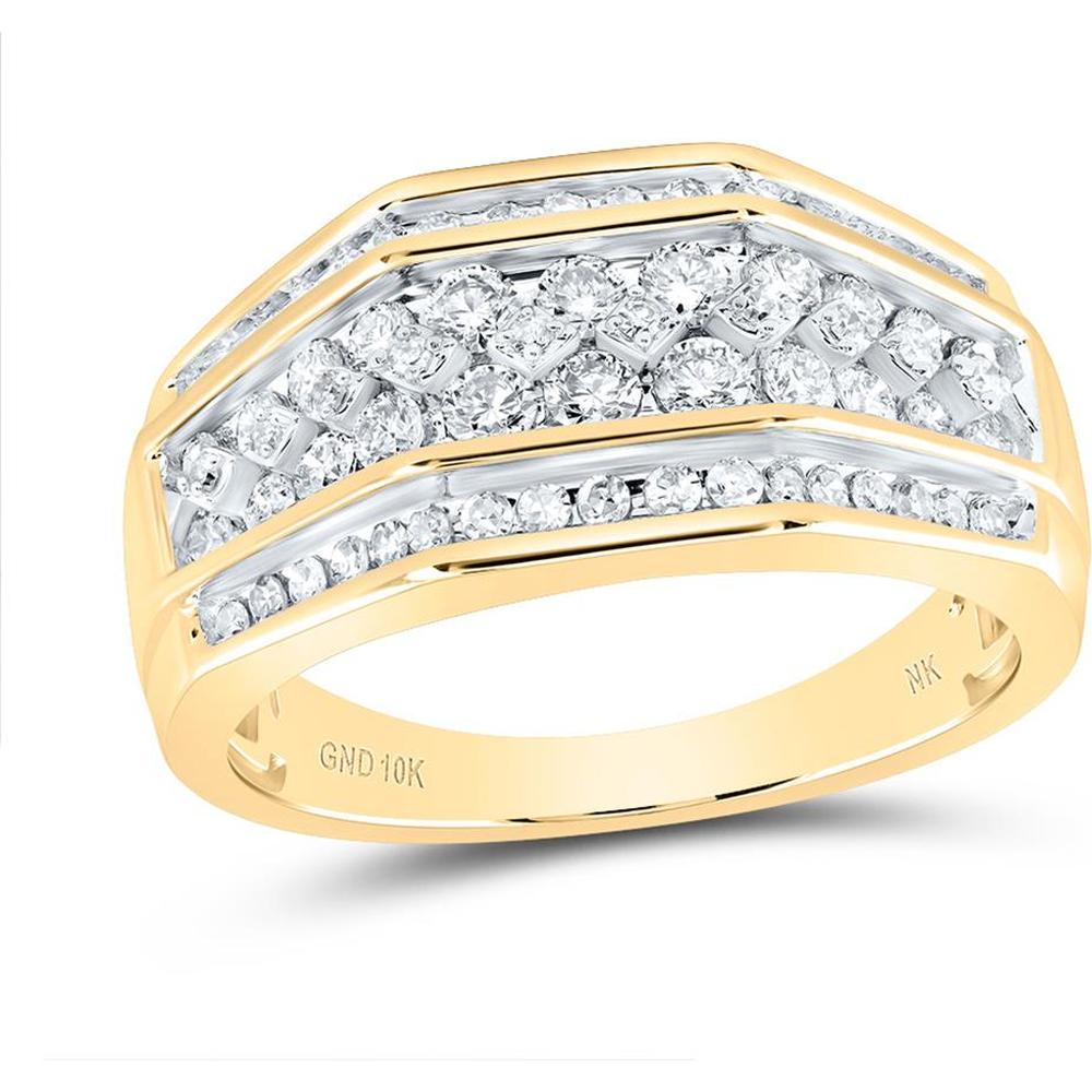 10K Yellow Gold Round Diamond Band Ring with 1.08 Carat Total Diamond Weight
