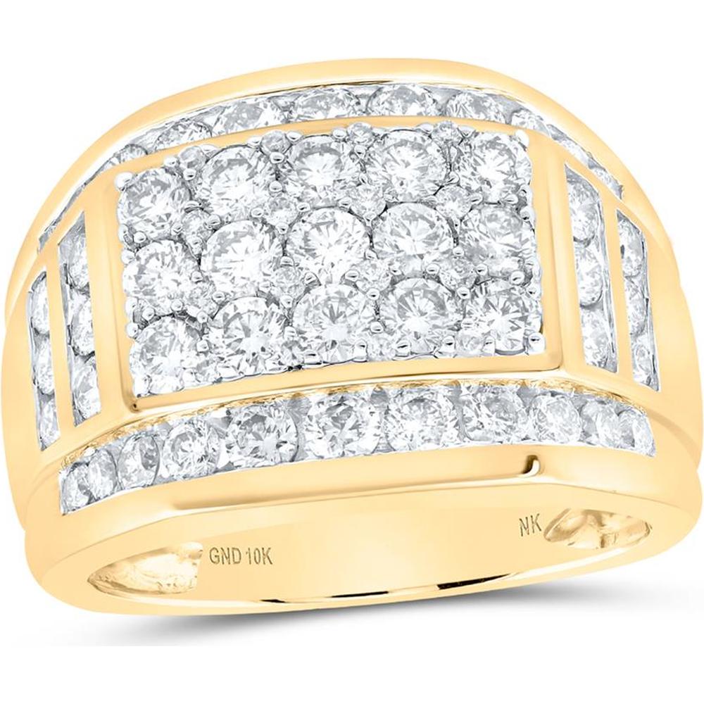 10K Yellow Gold Round Diamond Band Ring with 3 Carat Total Diamond Weight - Prong and Channel-Set