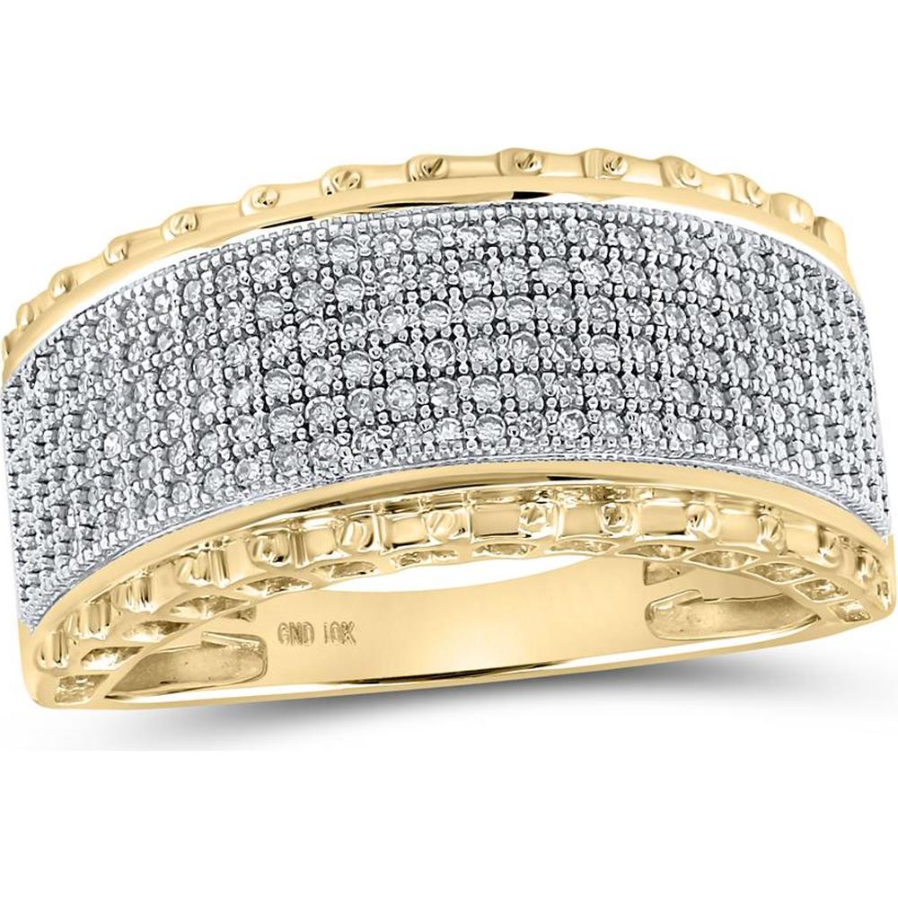 10K Yellow Gold Round Diamond Band Ring with Pave-Set Diamonds - 1/2 Carat Total Diamond Weight