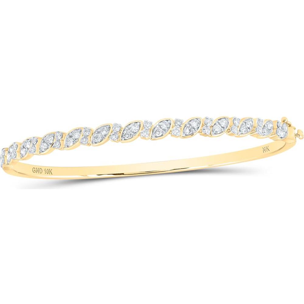 10K Yellow Gold Round Diamond Bangle Bracelet - 1.01 Carat Total Diamond Weight