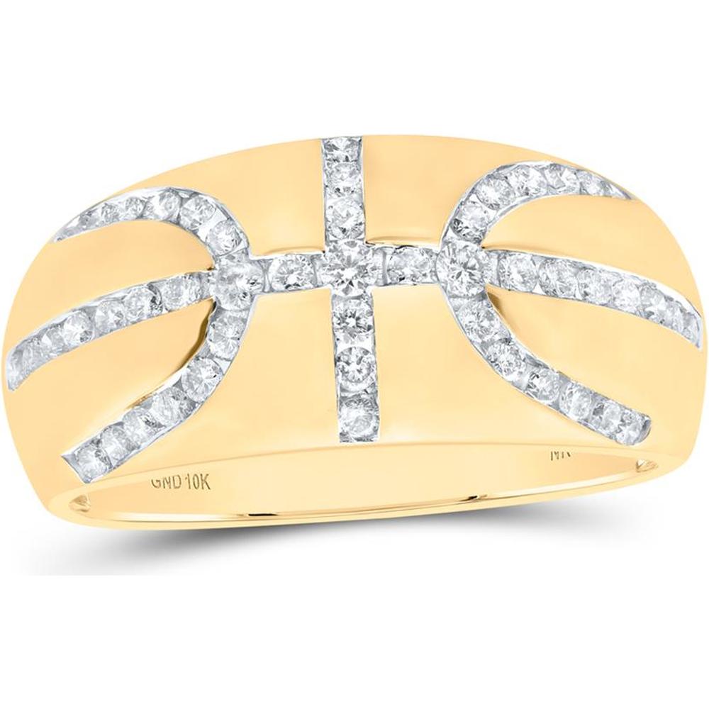 10K Yellow Gold Round Diamond Basketball Band Ring - 3/4 Carat Total Diamond Weight
