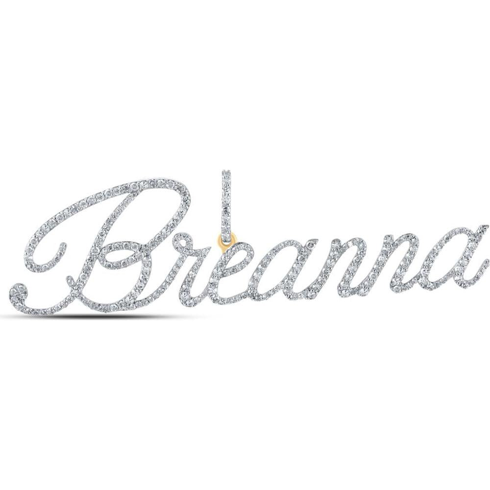 10K Yellow Gold Round Diamond Breanna Name Pendant - 1.18 Carat Total Diamond Weight