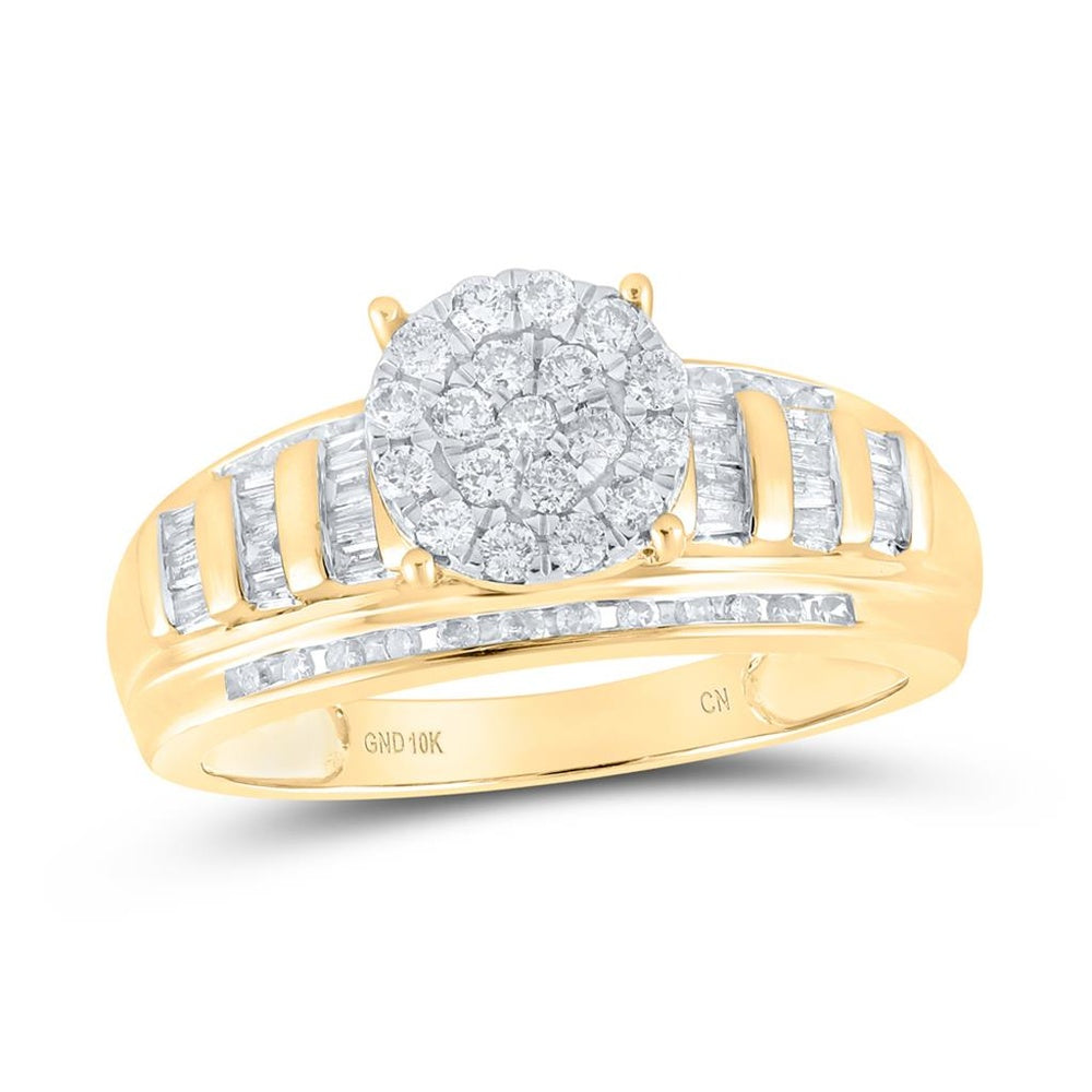 10K Yellow Gold Round Diamond Bridal Ring - 1/2 Carat Total Diamond Weight