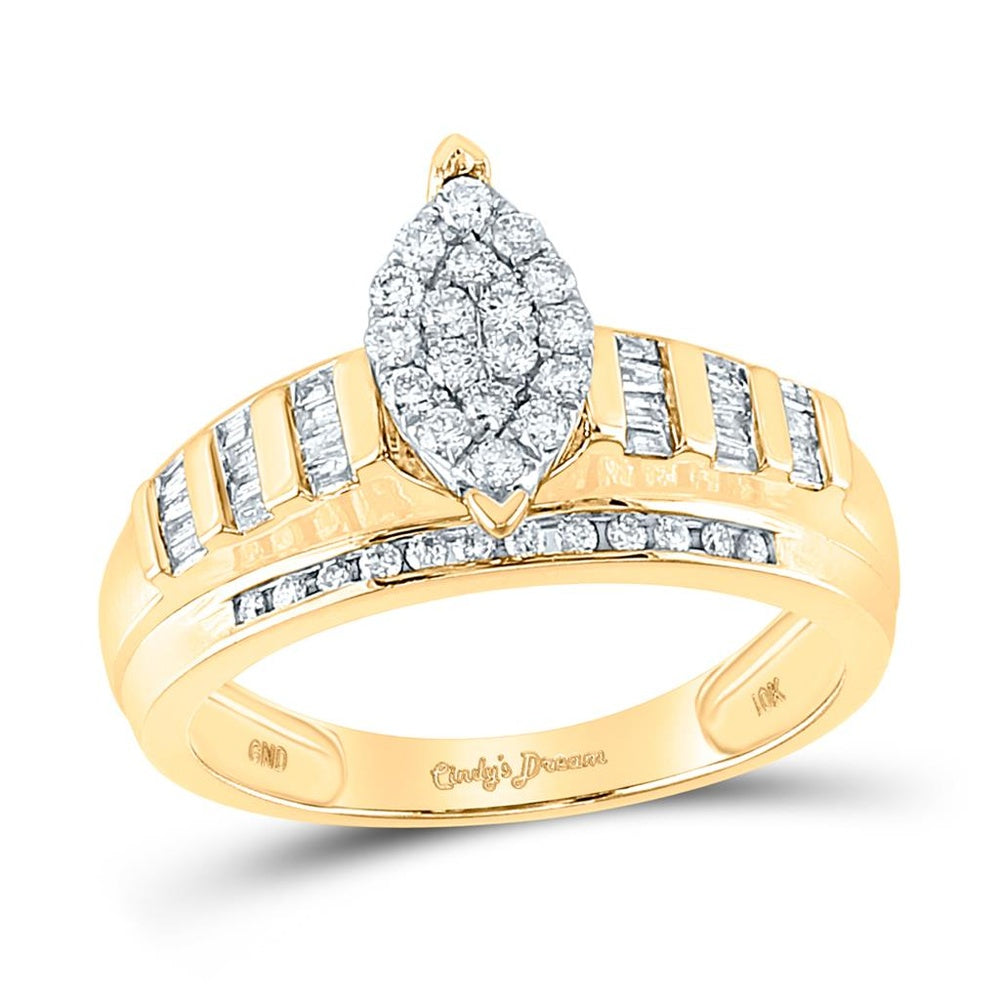 10K Yellow Gold Round Diamond Bridal Ring - 1/2 Carat Total Diamond Weight