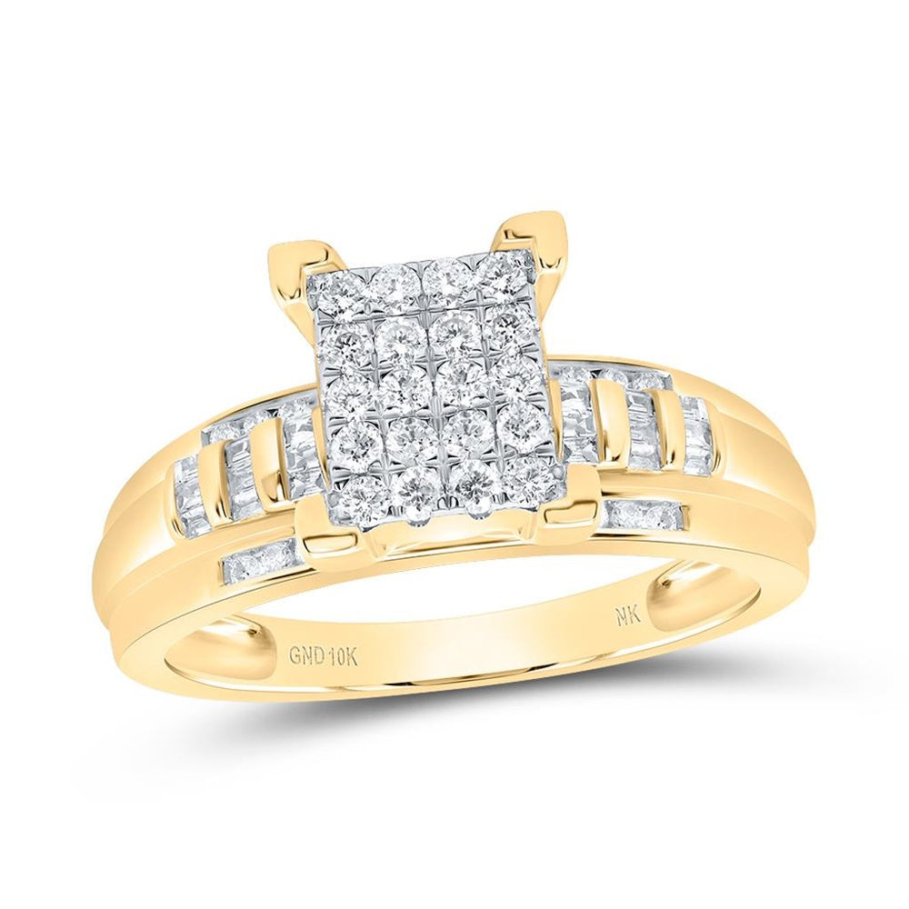 10K Yellow Gold Round Diamond Bridal Ring - 1/2 Carat Total Diamond Weight