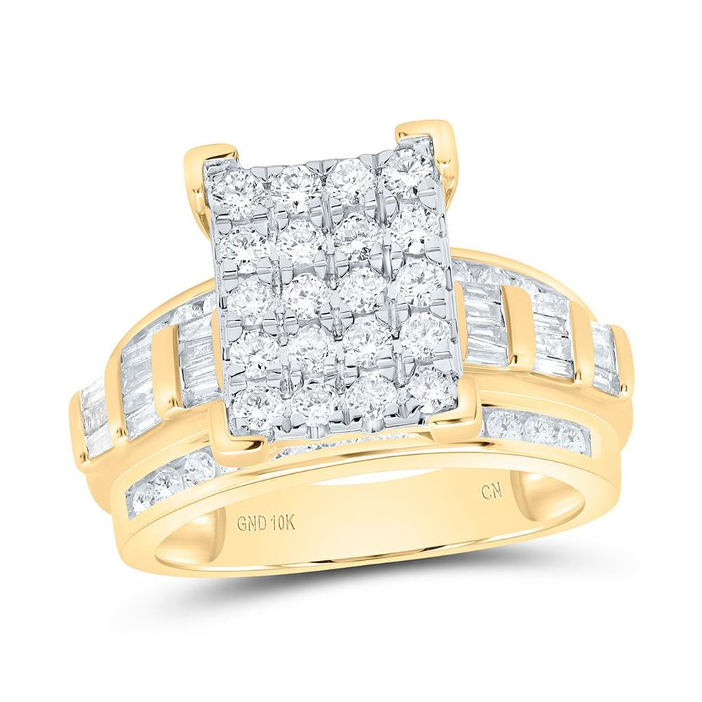 10K Yellow Gold Round Diamond Bridal Ring - 1 and 1/2 Carat Total Diamond Weight