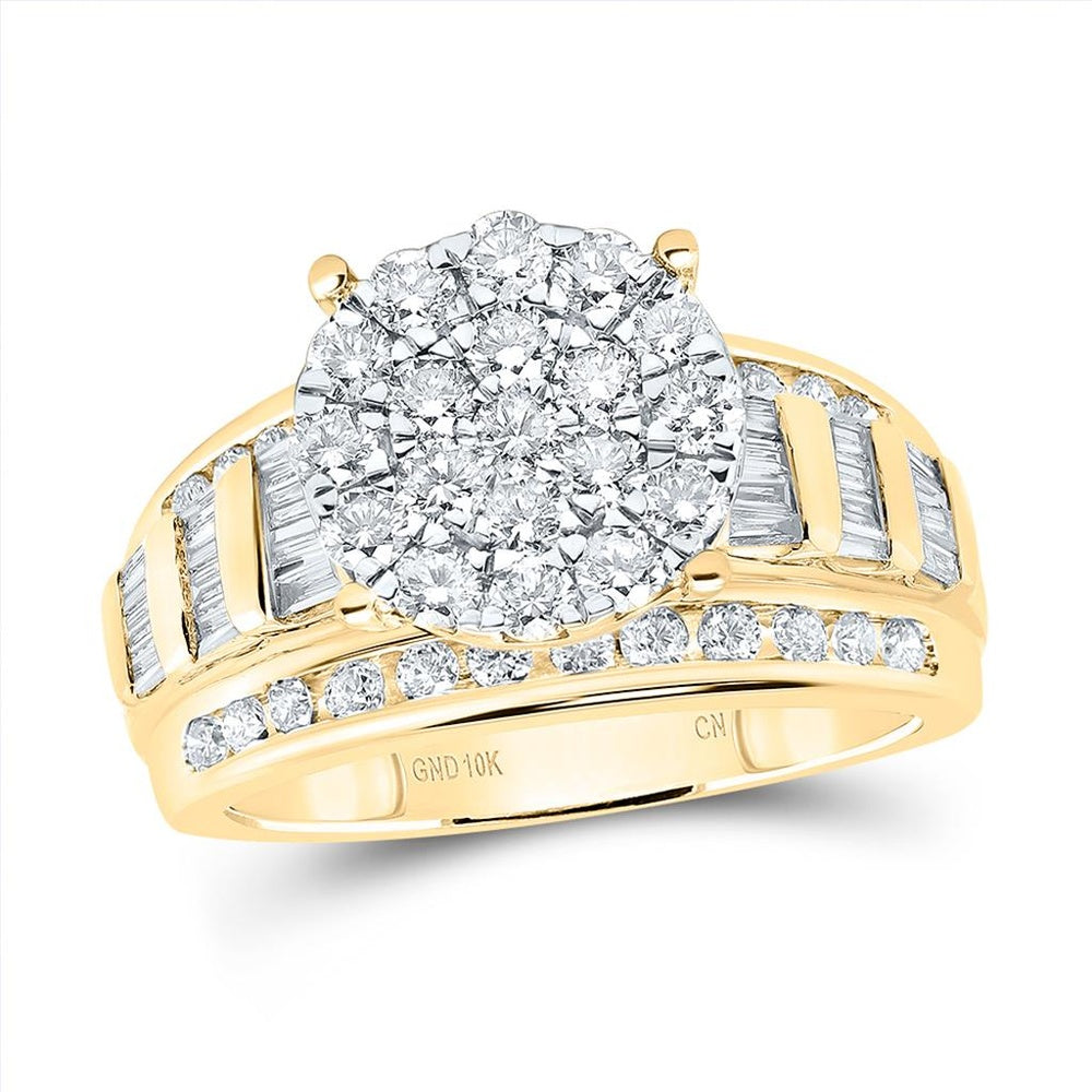 10K Yellow Gold Round Diamond Bridal Ring - 1 and 1/2 Carat Total Diamond Weight