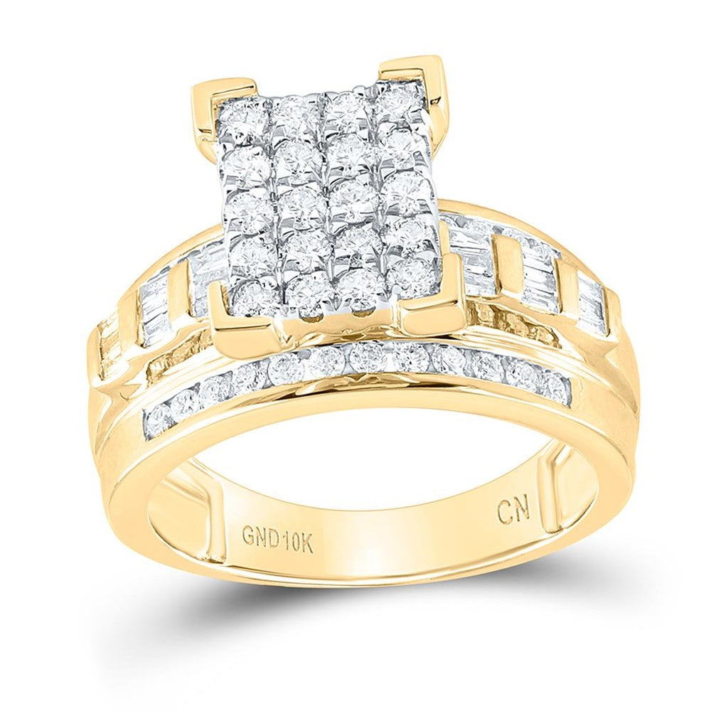 10K Yellow Gold Round Diamond Bridal Ring - 1 Carat Total Diamond Weight