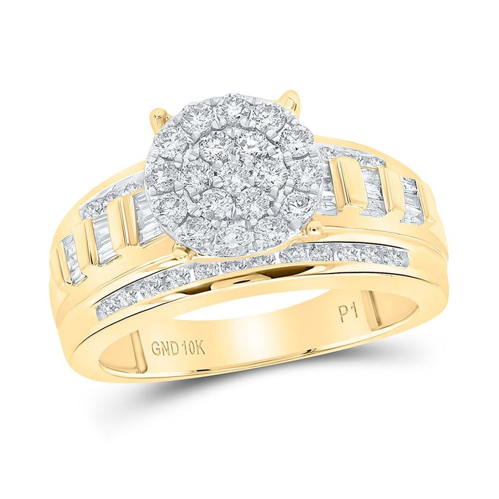 10K Yellow Gold Round Diamond Bridal Ring - 1 Carat Total Diamond Weight