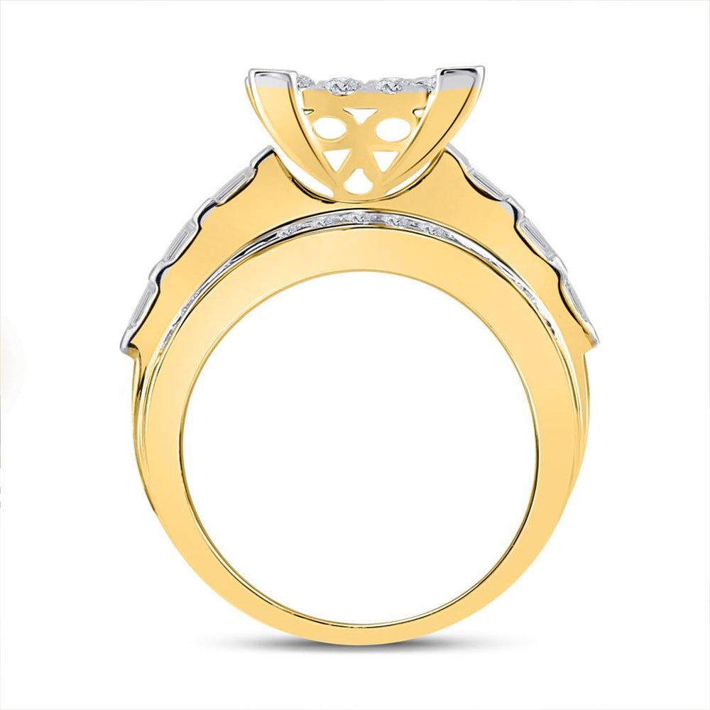 10K Yellow Gold Round Diamond Bridal Ring - 2 Carat Total Diamond Weight