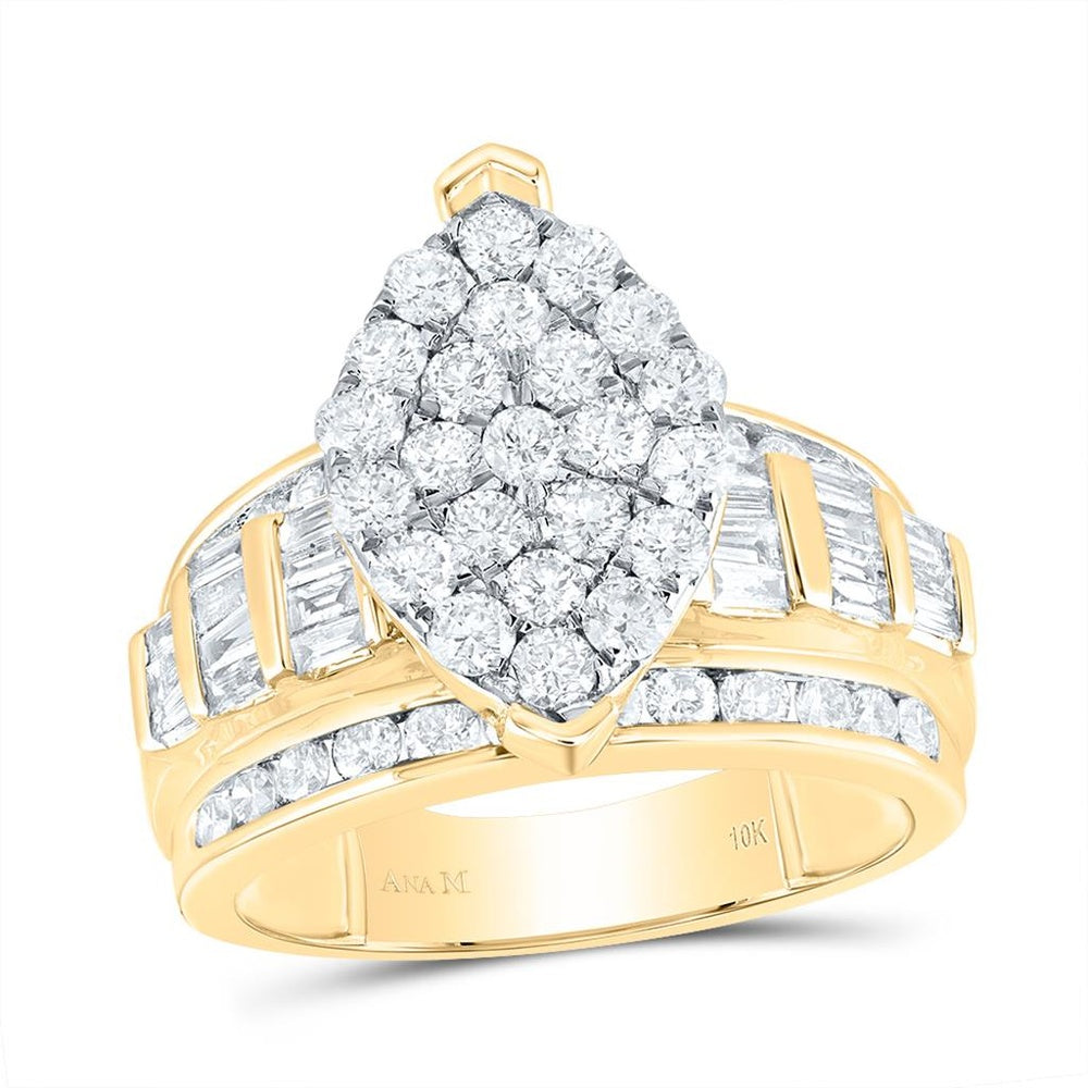 10K Yellow Gold Round Diamond Bridal Ring - 2 Carat Total Diamond Weight