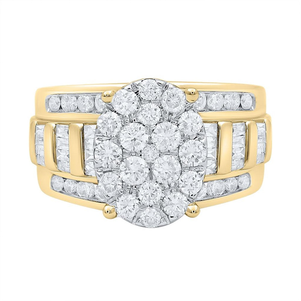 10K Yellow Gold Round Diamond Bridal Ring - 2 Carat Total Diamond Weight