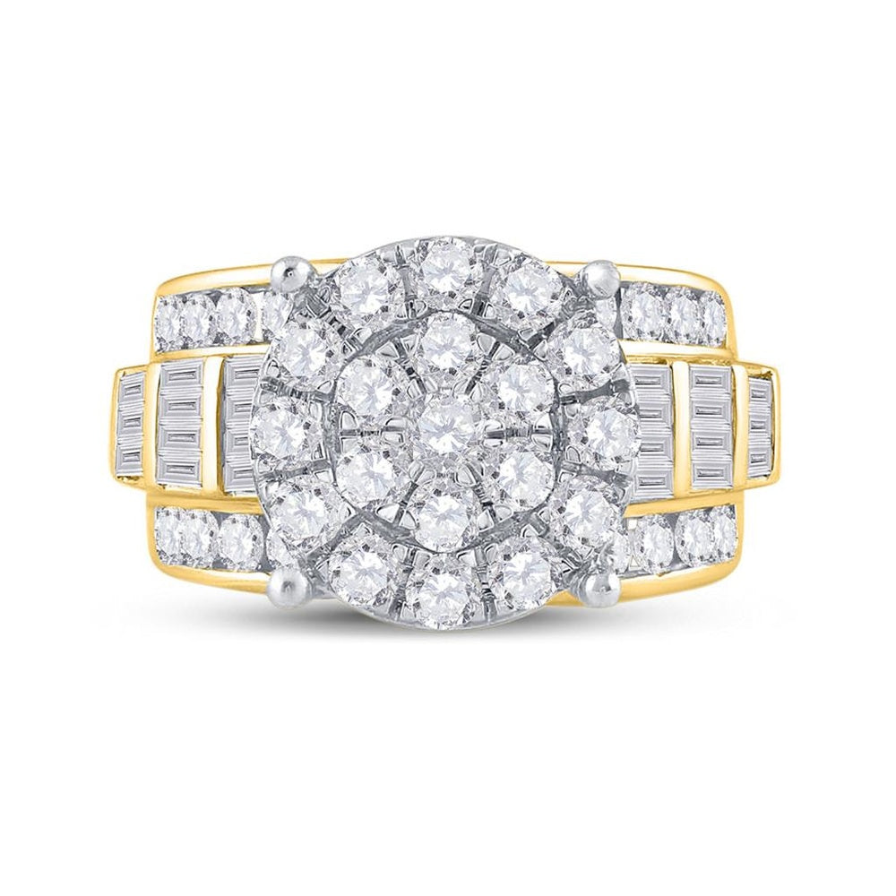 10K Yellow Gold Round Diamond Bridal Ring - 3 Carat Total Diamond Weight