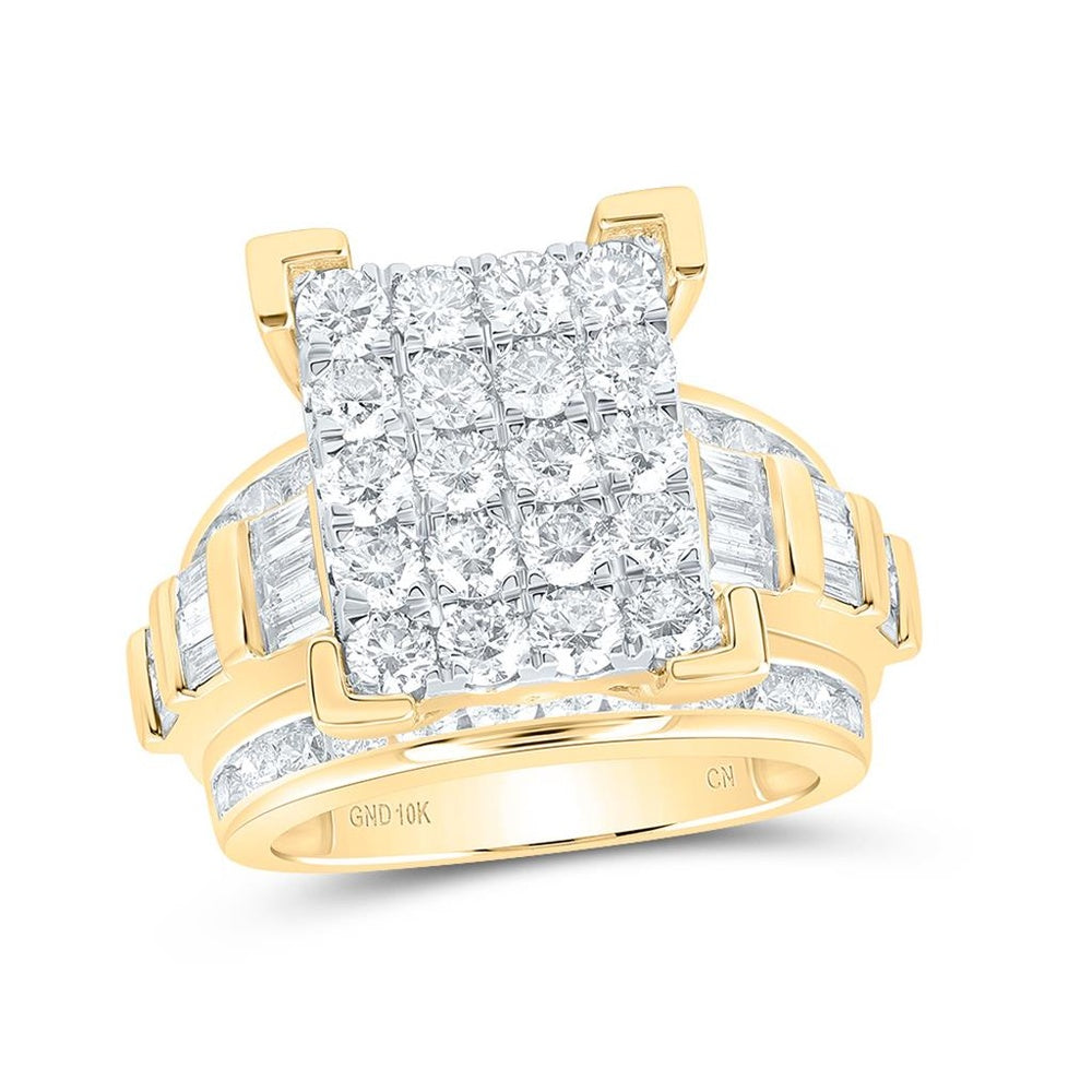 10K Yellow Gold Round Diamond Bridal Ring - 3 Carat Total Diamond Weight