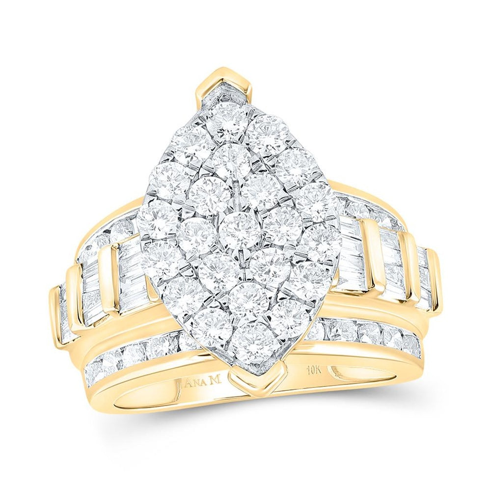 10K Yellow Gold Round Diamond Bridal Ring - 3 Carat Total Diamond Weight
