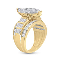 10K Yellow Gold Round Diamond Bridal Ring - 3 Carat Total Diamond Weight