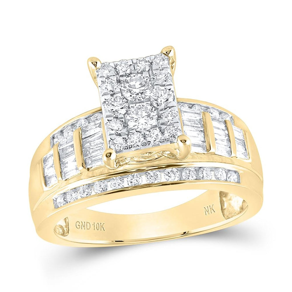 10K Yellow Gold Round Diamond Bridal Ring - 7/8 Carat Total Diamond Weight