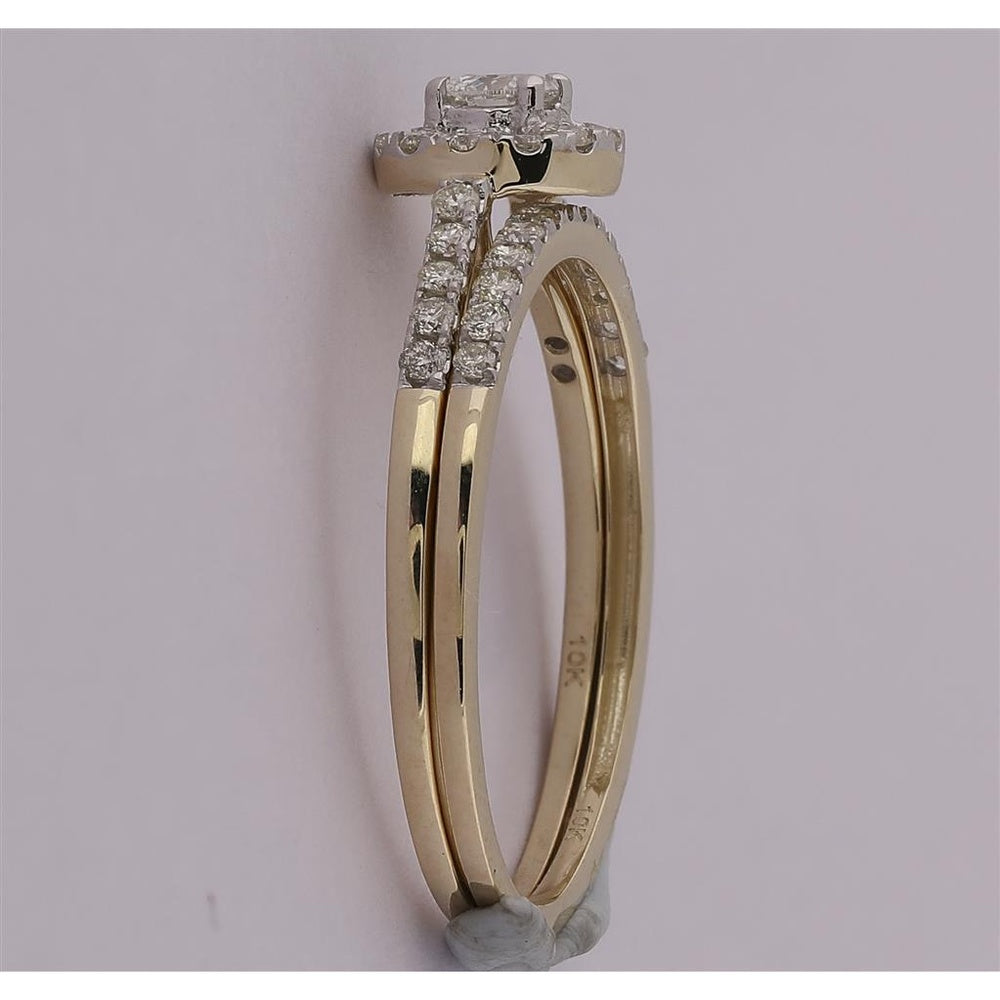 10K Yellow Gold Round Diamond Bridal Ring Set - 1/2 Carat Total Diamond Weight