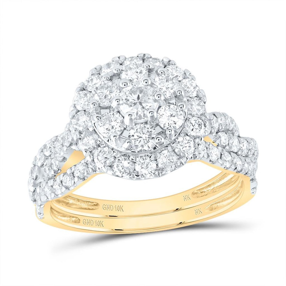 10K Yellow Gold Round Diamond Bridal Ring Set - 1 and 1/2 Carat Total Diamond Weight