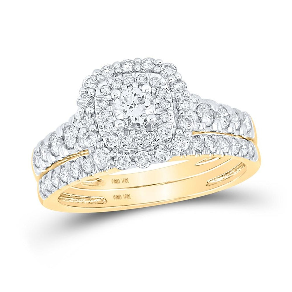 10K Yellow Gold Round Diamond Bridal Ring Set - 1 Carat Total Diamond Weight