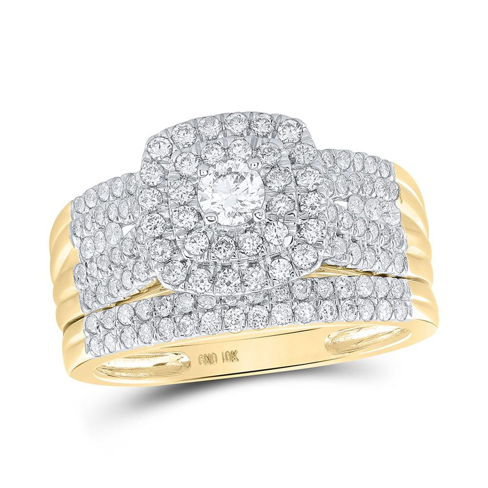 10K Yellow Gold Round Diamond Bridal Ring Set - 1 Carat Total Diamond Weight