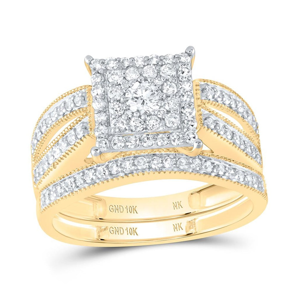 10K Yellow Gold Round Diamond Bridal Ring Set - 3/4 Carat Total Diamond Weight