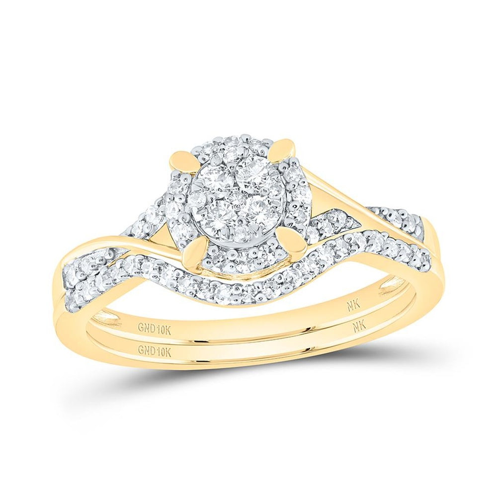 10K Yellow Gold Round Diamond Bridal Ring Set - 3/8 Carat Total Diamond Weight