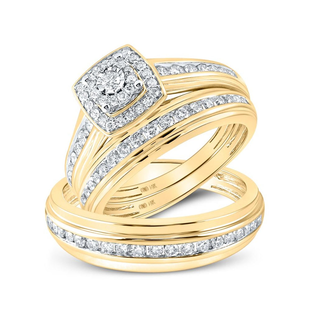 10K Yellow Gold Round Diamond Bridal Ring Set - 7/8 Carat Total Diamond Weight
