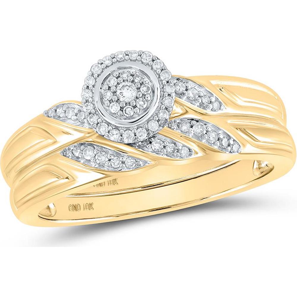 10K Yellow Gold Round Diamond Bridal Wedding Ring Set - 1/6 Carat Total Diamond Weight