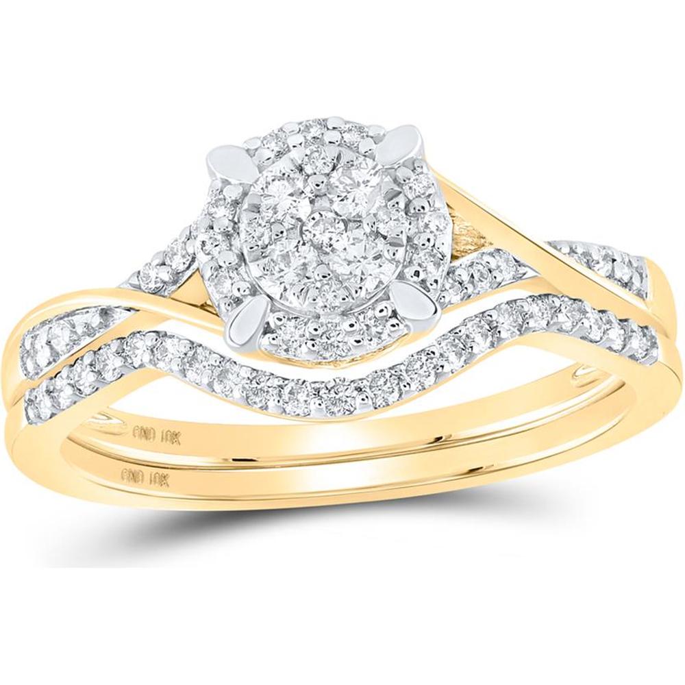 10K Yellow Gold Round Diamond Bridal Wedding Ring Set - 3/8 Carat Total Diamond Weight