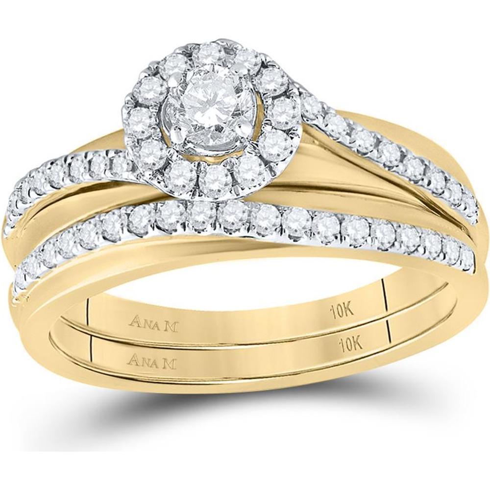 10K Yellow Gold Round Diamond Bridal Wedding Ring Set - 5/8 Carat Total Diamond Weight