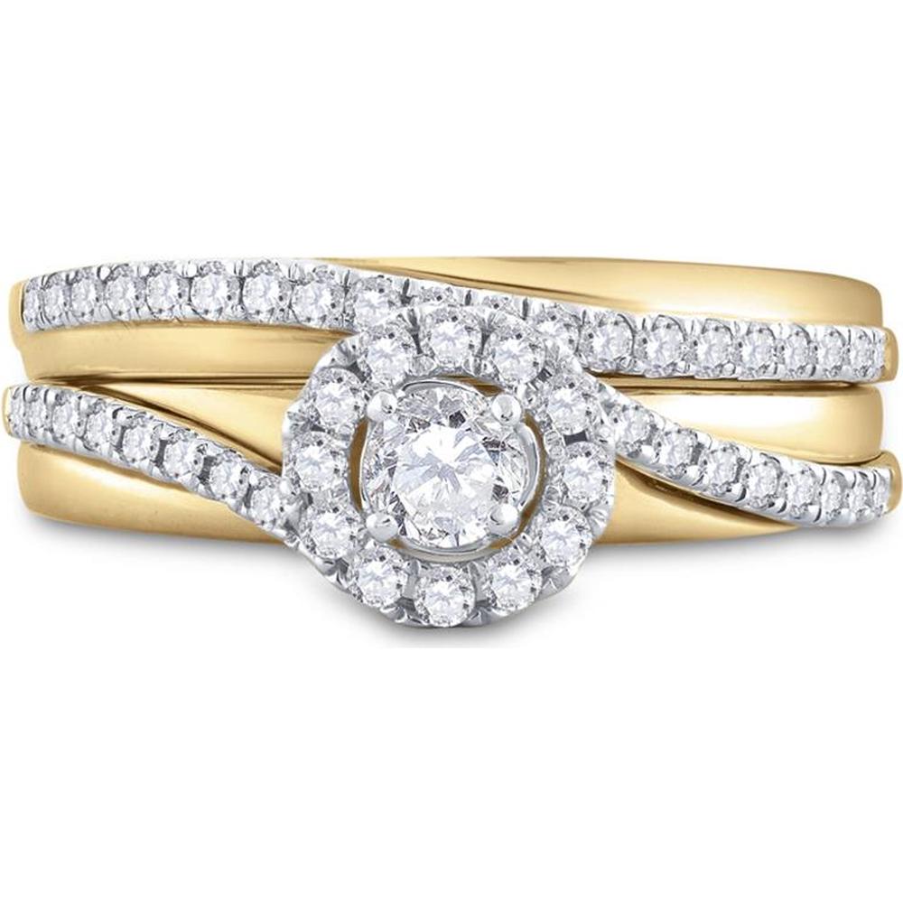 10K Yellow Gold Round Diamond Bridal Wedding Ring Set - 5/8 Carat Total Diamond Weight