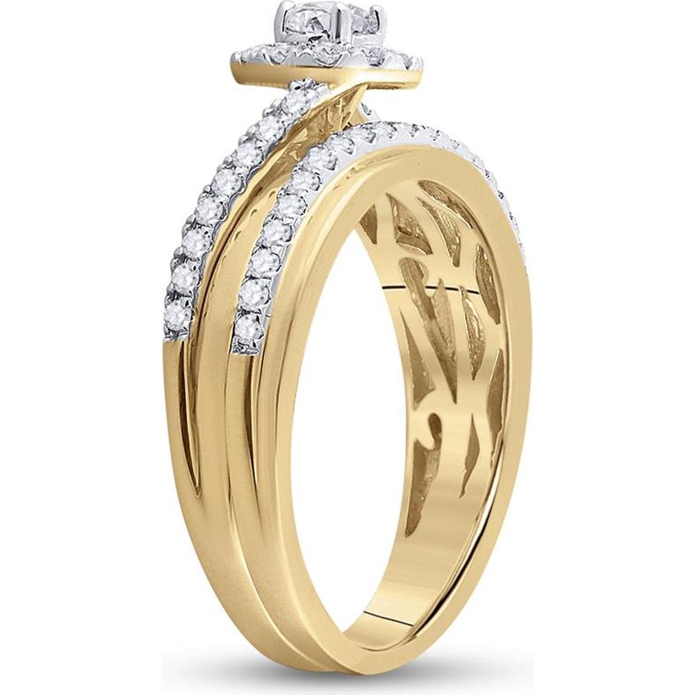 10K Yellow Gold Round Diamond Bridal Wedding Ring Set - 5/8 Carat Total Diamond Weight