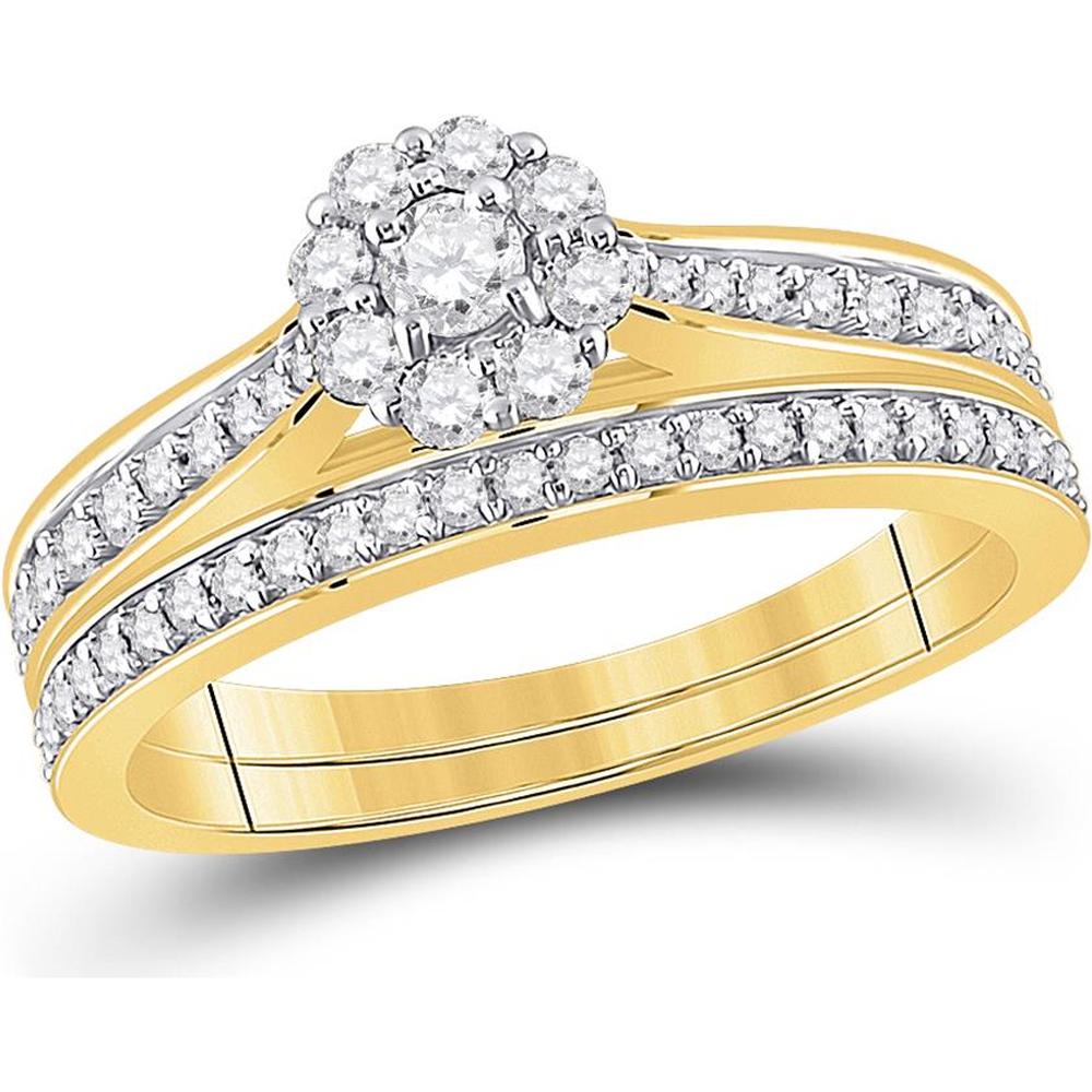 10K Yellow Gold Round Diamond Bridal Wedding Ring Set with 1/2 Carat Total Diamond Weight