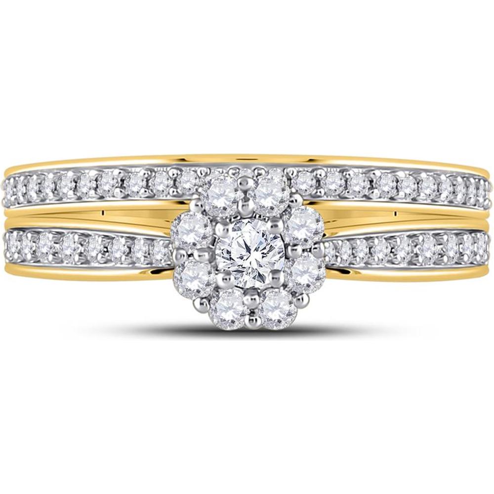 10K Yellow Gold Round Diamond Bridal Wedding Ring Set with 1/2 Carat Total Diamond Weight