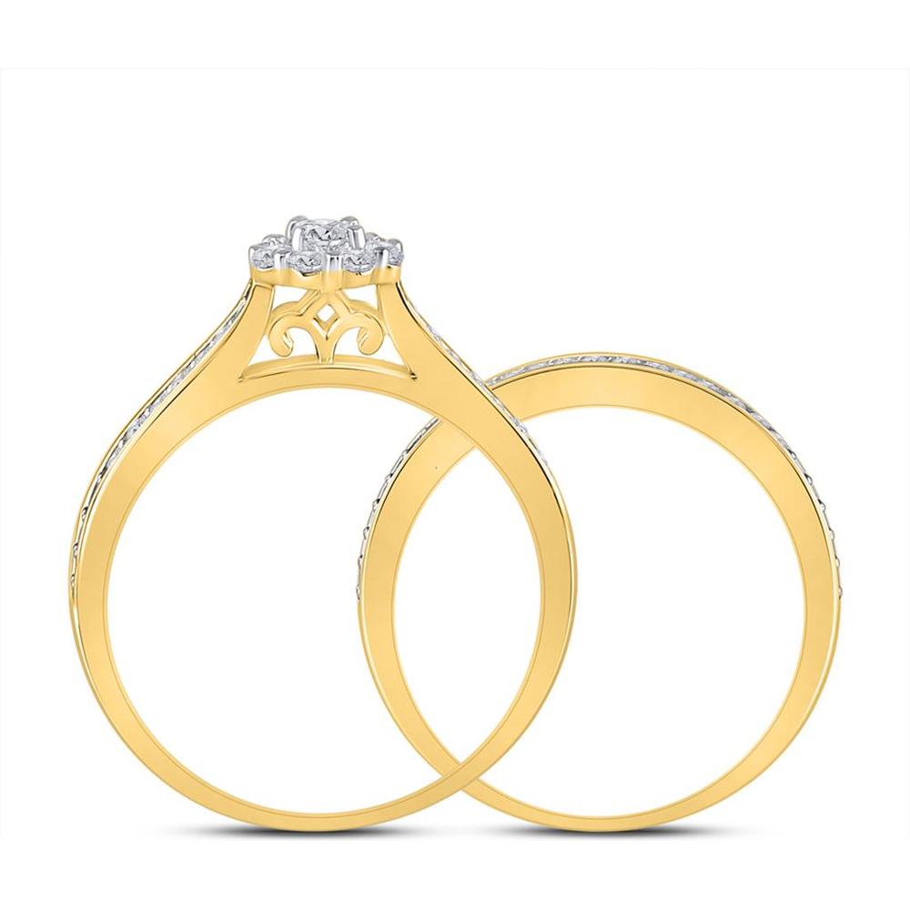 10K Yellow Gold Round Diamond Bridal Wedding Ring Set with 1/2 Carat Total Diamond Weight