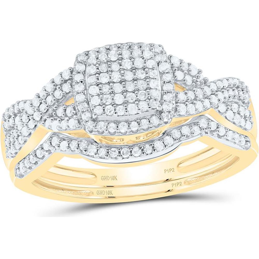 10K Yellow Gold Round Diamond Bridal Wedding Ring Set with 3/8 Carat Total Diamond Weight